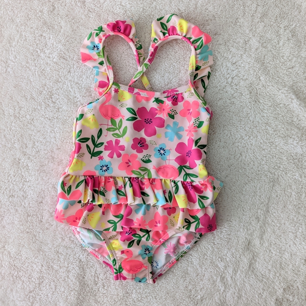 Child of Mine (Carter's) toddler Floral Ruffle one-piece swimsuit. Size 6-9M
